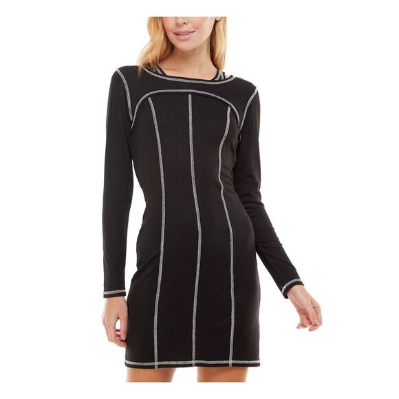 ULTRA FLIRT Womens Pink Ribbed Tie Drawstring Pocketed Long Sleeve Hoodie Top main image 1